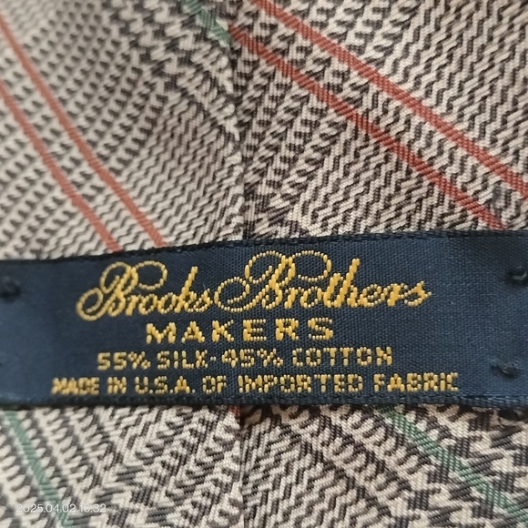 Vintage Brooks Brothers Makers Tan Khaki Silk Cotton Blend Tie  Houndstooth - Picture 3 of 8